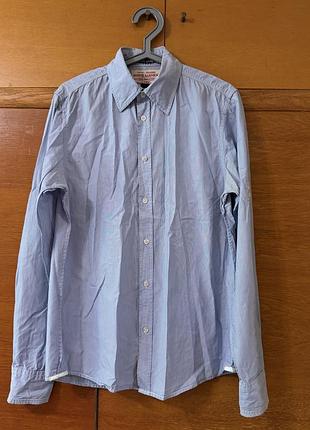 Чоловіча сорочка scotch & soda блакитного кольору в тоненьку вертикальну полоску, кюcusrom made, 100% cotton, розмір м. є нюанс