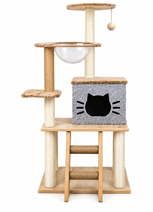 Игровой комплекс для кошек apollo-2 50×40×125 см с домиком, прозрачной лежанкой, площадками и когтеточками