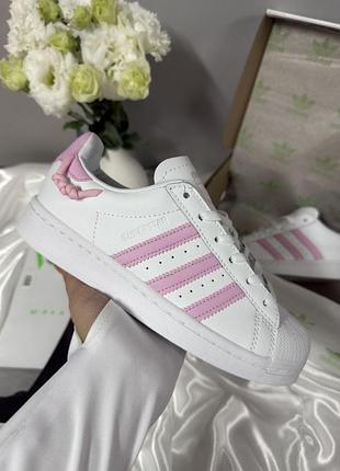 Adidas superstar knotted rope white clear pink/адідас суперстар білі з рожевим 36 37 38 39 40