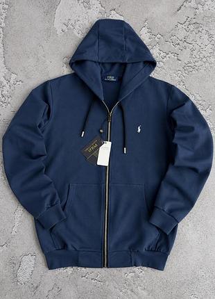 Турція кофта ralph lauren синя  на змійці з капюшоном , зіп худі чоловіче демісезон s / m / l / xl / xxl