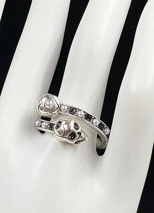 Кольцо брендовое регулируемое alexander mcqueen с черепом, сердцем и жемчугом люкс качество