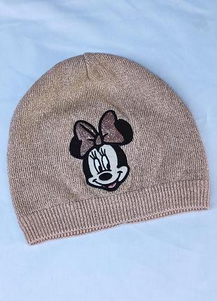 Шапка для дівчинки disney minnie mouse бежева з люрексом, демісезонна, бавовна, 2-5 років