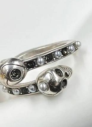 Кольцо дерзкое регулируемое alexander mcqueen skull heart & pearls премиум качест