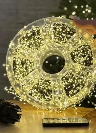 Светодиодная гирлянда «мишура роса» 50 метров на катушке (1000 led) - теплый белый свет, зеленый провод