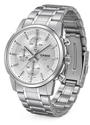 Мужские часы casio mtp-e510d-7a – классический хронограф с минеральным стеклом и стальным браслетом