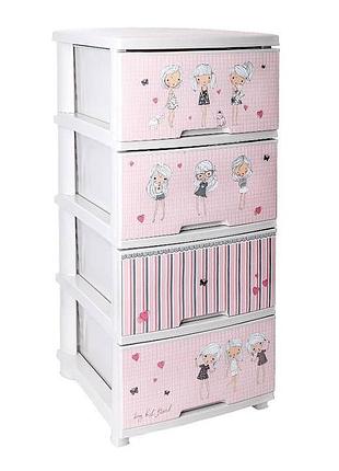 Комод пластиковый алеана 123093 девочки 46,5x39,5x95,5 см бело-розовый (23688)