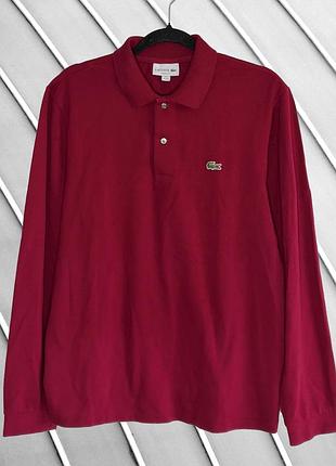 Мужская кофта lacoste xl 54 44 54, по бирке 3xl, красное поло, хлопковое, с воротничком и длинным рукавом, насыщенный цвет, логотип на груди, базовое