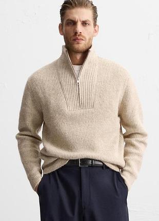Мужской трикотажный свитер zara с шерстью и альпакой / свитер на молнии quiarter zip