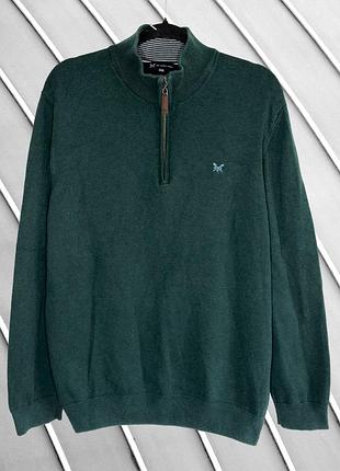 Мужской свитер crew clothing company 3xl 58 48 58, зеленый 1/4 zip, насыщенный, трикотажный, с высокой горловиной и молнией, длинный рукав, базовый