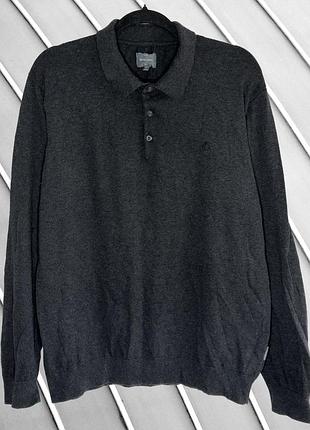 Мужская кофта peter werth xl 54 44 54, графитовое поло, хлопковое, с воротничком и длинным рукавом, трикотажное, базовое, повседневное, однотонное