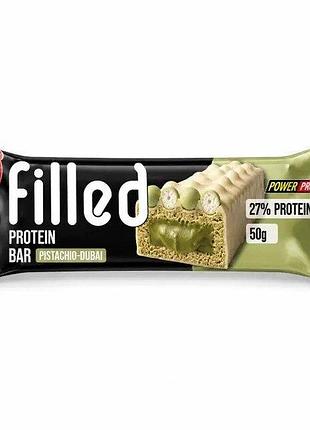 Протеиновый батончик power pro filled protein bar no added sugar, 50 грамм - фисташка-дубай