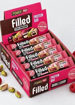 Протеиновый батончик power pro filled protein bar no added sugar, 10*50 грамм - фисташка-малина