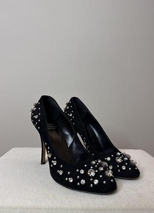 Замшеві чорні туфлі-човники moschino cheapandchic інкрустовані камінням, 36р