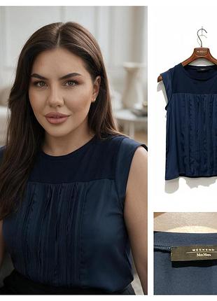 580. синяя шелковая блузка без рукавов от бренда weekend max mara. цвет: темно-синий (navy)