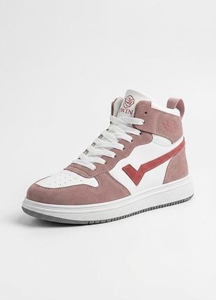 Кроссовки женские высокие бело-розовые демисезонные swin shoes