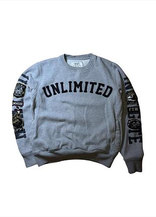 Стильный серый свитшот ecko unltd. / unlimited с принтами на рукавах