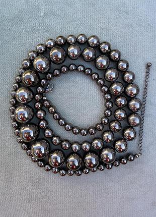 Масивне довге намисто-градієнт під гематит (gunmetal / hematite tone) — 94–103 см