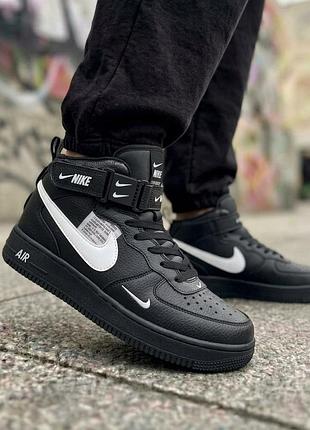Чоловічі кросівки nike air force 1 utility black хутро зима🖤