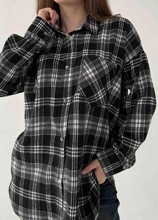 Женская хлопковая рубашка в клетку свободного кроя  f&f 2xl