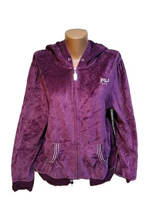 Плюшеве жіноче велюрове худі fila sport розмір xl, фіолетова спортивна кофта