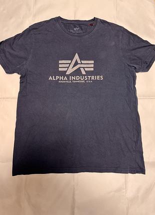 Футболка чоловіча alpha industries синя з принтом