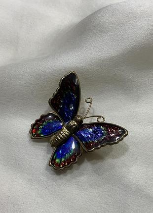 🦋✨ винтажная брошка «радужная бабочка» с эмалью и глиттером vintage art nouveau / retro 🪶✨🌈