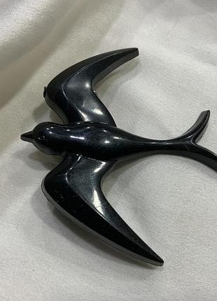 🕊️🖤 винтажная брошь «черная ласточка» из бакелита / галалита vintage art deco и mid-century