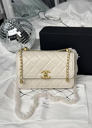 Женская сумка премиум mini flap bag milk