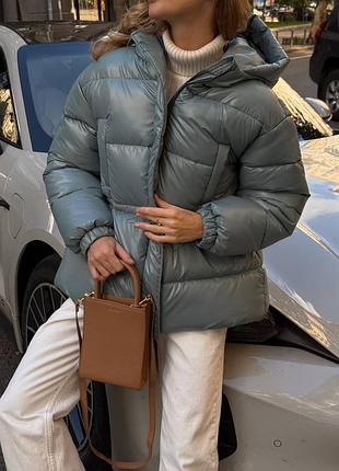 Накладной платеж ❤ до -20° ❄ дутая зимняя куртка пуфер пуффер пуховик дутик с капишоном на кулиске приталенная