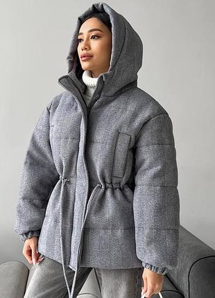 Накладной платеж ❤ до -20° ❄ шерстяная зимняя куртка пуфер пуффер пуховик с капишоном на кулиске приталенная