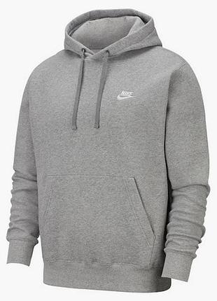 Серая мужская кофта/худи nike nsw club grey hoodie po bb fleece cotton under era polo ck original xl-xxl(2xl)-3xl толстовка байка jordan