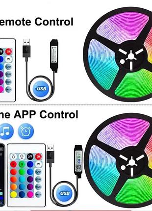 Світлодіодна led-стрічка rgb 2835 10м usb 5v з пультом ду, bluetooth та керуванням зі смартфона