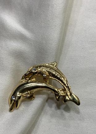 🐬✨ винтажная брошь «пара дельфинов» с кристаллами vintage marine style