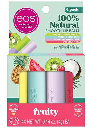 Набор бальзамов для губ eos 100% natural fruity 4-pack lip balm