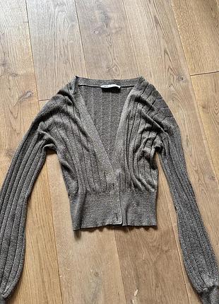 Трикотажний кардиган zara у рубчик з люрексом (розмір m)