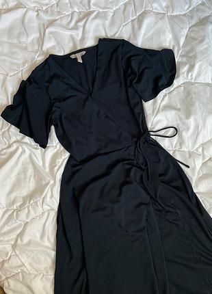Темно-синя сукня міді на затин h&m / елегантна сукня із запахом navy blue xs