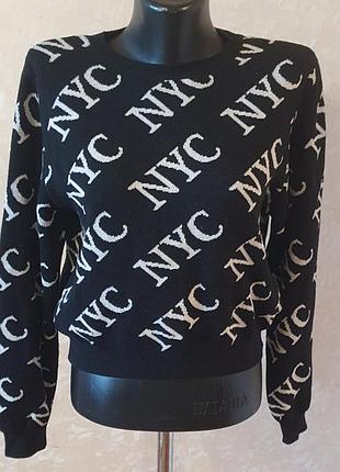 Чорний підлітковий светр new look 915 з принтом nyc на 14–15 років / 164–170 см