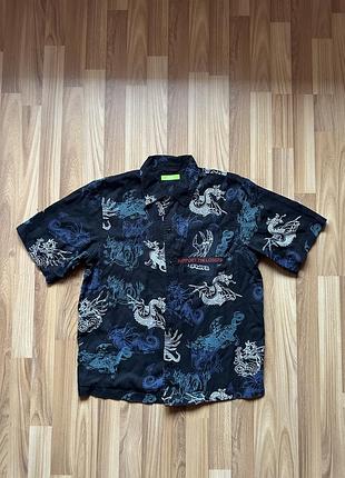 Diesel s сорочка з драконами support the losers brave патч чорна all-over print y2k/archive стиль