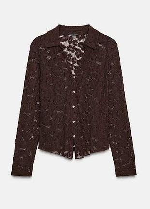 Блуза жіноча zara мереживна коричнева