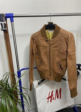 Шкіряна вінтажна куртка object real leathers ретро бомбер кожа 3