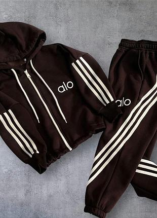 Спортивний костюм alo yoga для підлітків, коричневий, утеплений