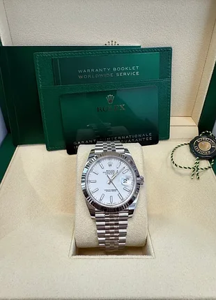 У наявності! годинник  ролекс datejust кольорі "авіаційно-білий"  41мм у повній комплектації + документи