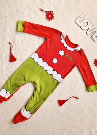 Новогодний рождественский человечек george джордж grinch мальчик 9-12 м ромпер бодик слип