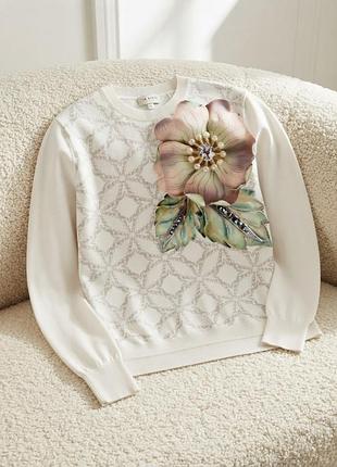 Ted baker оригинал невероятной красоты эксклюзивный джемпер с объемным 3d цветком и жемчугом