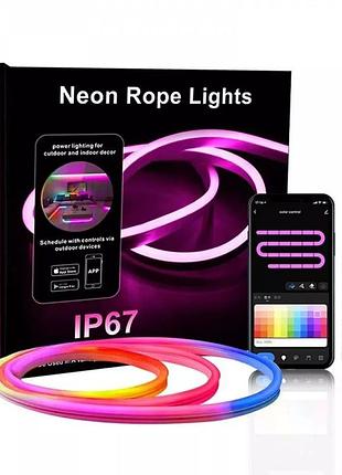 Гнучкий світлодіодний rgb-неон led neon rope light 10м ip67 з пультом ду, bluetooth та smart-керуванням (12v / usb 5v)