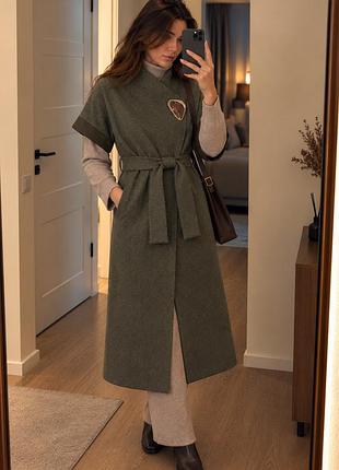 Пальто жіноче armerculda cashmere оливкове, р. 42