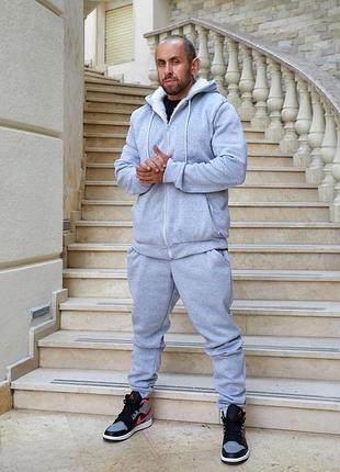 Чоловічий костюм: кофта + штани, тринитка на флісі, утеплення овчиною меланж 52 — ‼️заміри в описі‼️
