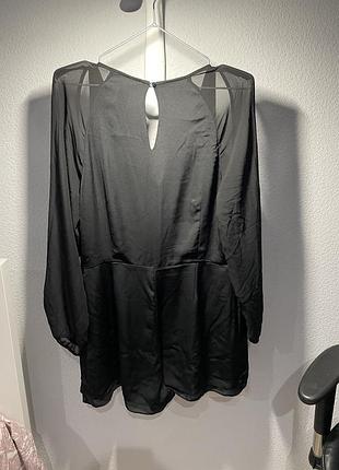 Черный короткий комбинезон с полупрозрачными рукавами, xl