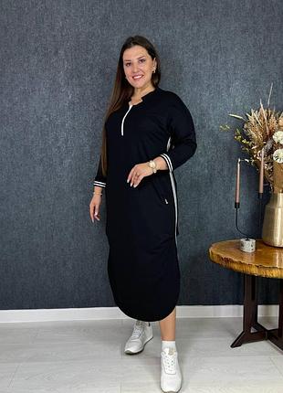 Сукня спорт-шик з двонитки з принтом та блискавкою чорний 50-52 — ‼️заміри в описі‼️