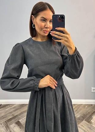 Сукня з мікровельвету з довгим рукавом графітовий l-xl